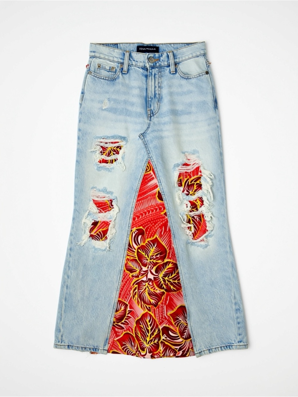 Aeropostale Light Wash Flare Jeans with Red Floral Insert